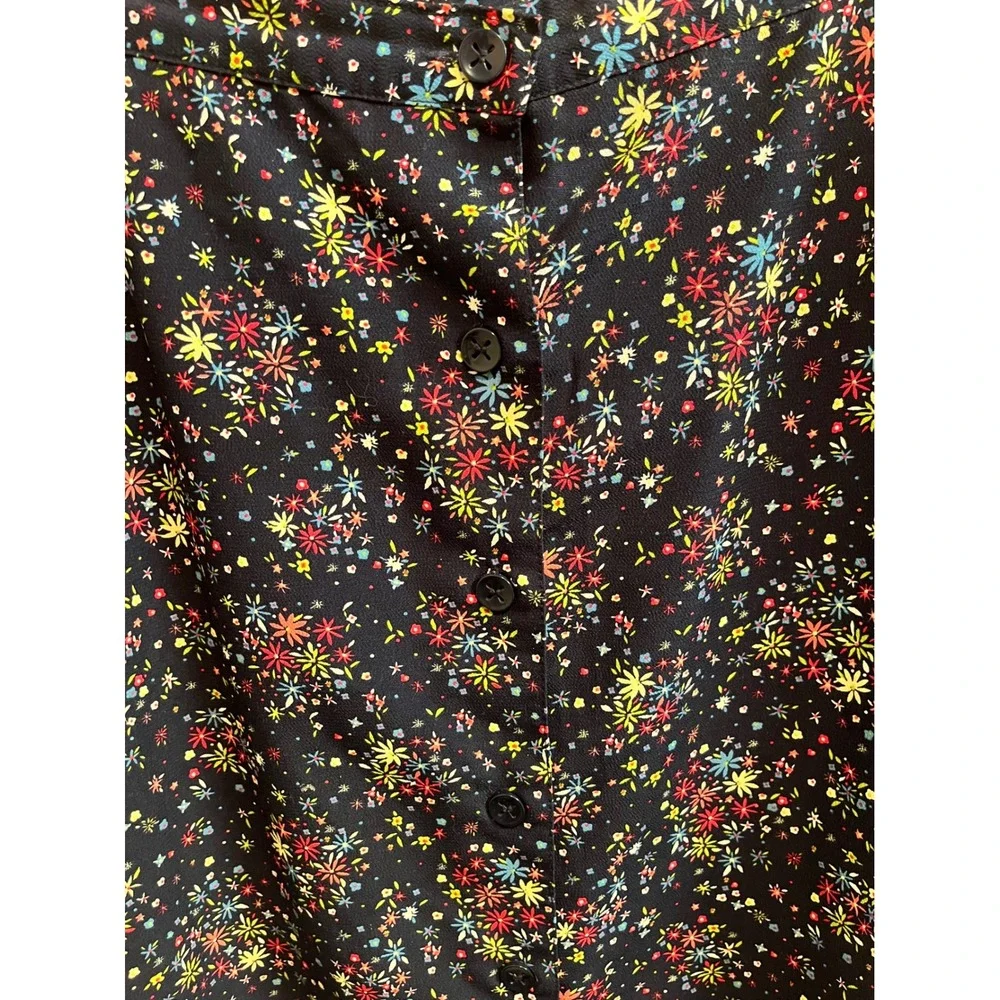 C.J. Banks Midi Skirt Womens 18W Navy Floral Button Front Elastic Back A-Line